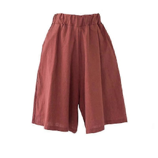 Løse bomuldshør shorts med brede ben til damer, ensfarvede shorts med elastisk talje og lommer Brick Red 4XL