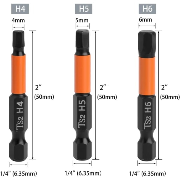 7 stk 50mm sekskant skrutrekker sekskant skaft S2 stål skrutrekker bits 1/4 tommers skaft magnetiske skrutrekker bits