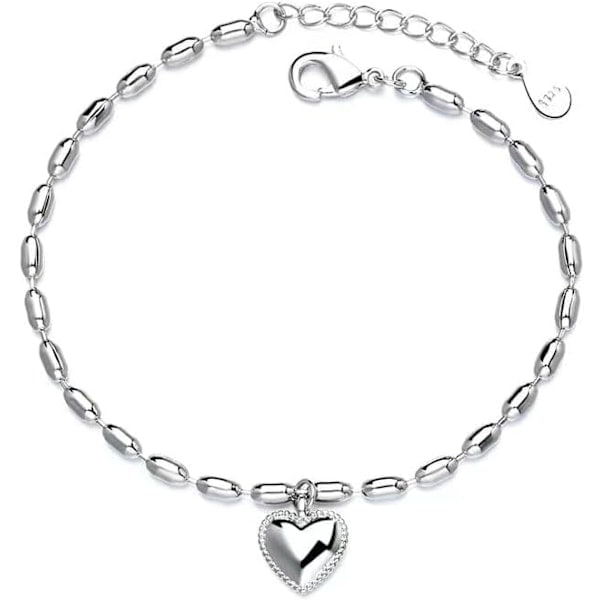 Justerbart Sterling Sølv Vennskapsarmbånd for Kvinner Blankt Perlehjerte Armbånd for Kvinner Jenter Bursdagsgave