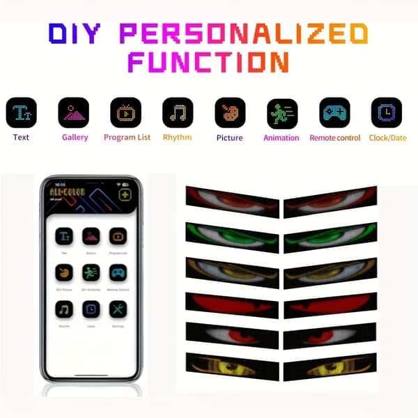 2 stk programmerbart Devil Eyes bilsystem med app/fjernkontroll, dobbeltskjerm synkroniserte animerte LED-øyne (/IR) S-2 STK