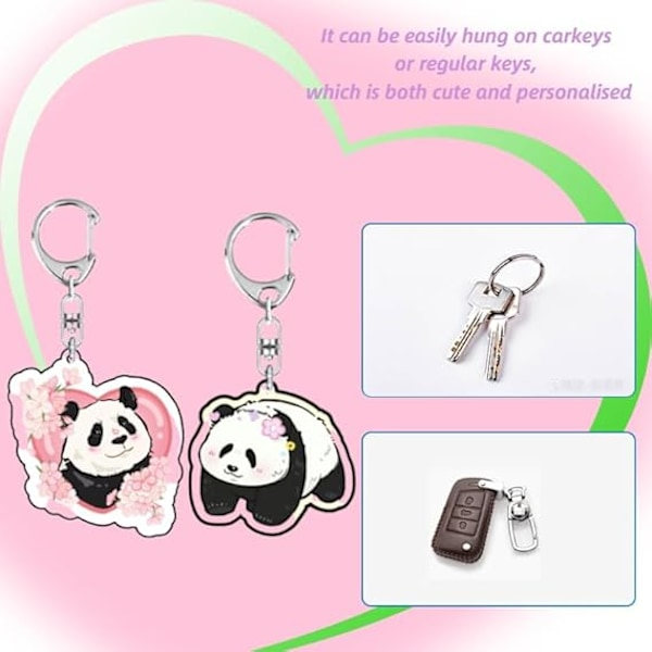 2 stk. søde tegneserie panda tema nøgleringe nøglering til ophængning dekoration ornament souvenirs gavepose nøgledekoration
