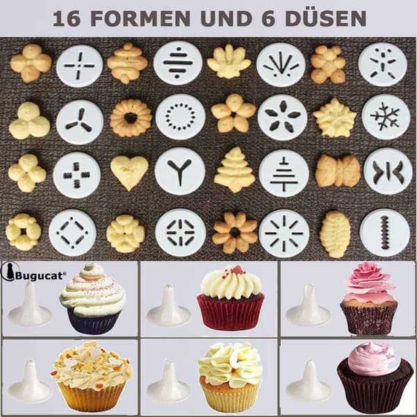 Kake sprøyte med 16 maler og 6 kakekjeks-dyser