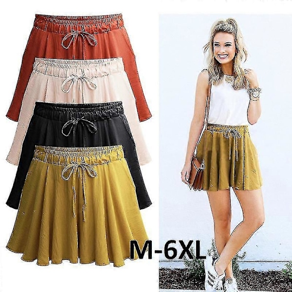Damshorts Sommar Chiffong Casual Shorts Kvinnliga Vida Ben Elastisk Hög Midja Shorts Vida Ben Damshorts Sommar Apricot M