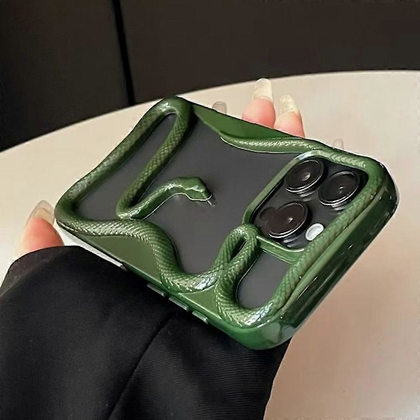 iPhone 16 Pro -puskurikotelo 3D Käärme Ontto TPU Puhelinkuori - Kiiltävä Mustanvihreä Multicolor Glossy Blackish Green
