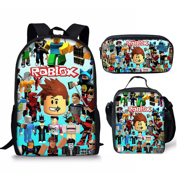 3d Roblox Studentbag Matpose Blyantpose 3stk/ Sett Ryggsekk Ryggsekk Backpack