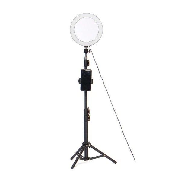 Ring Light Selfie Lampe LED med Spejl + Fjernbetjening Stand Sort