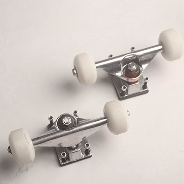 2 set skateboardhjul aluminiumlegering skateboard truckar gummi fyrhjulig longboard delar cruiser, silver