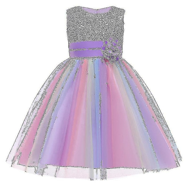 Piger Pailletkjole Regnbue Tutu Fødselsdagskjole Festkjole Purple 140cm