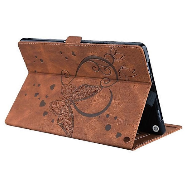 Til Amazon Fire HD 10 Plus 2021 / HD 10 2021 Kærligheds Sommerfugl Mønster Vandret Flip Læderetui med Holder/ Brown