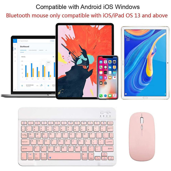 Ladattava Bluetooth-näppäimistö ja hiiri -yhdistelmä, ultraohut kannettava kompakti langaton hiirisetti Android Windows -tabletille, puhelimelle, iPadille, iOS:lle, vaaleanpunainen pink