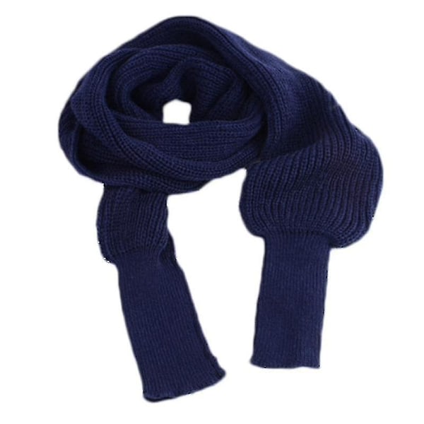 Vinterstrikket pledd med lange ermer for kvinner - Sjalwrap med ermer - Ensfarget heklet genser skjerf - Multifunksjonell poncho kappe halsvarmer Navy Blue