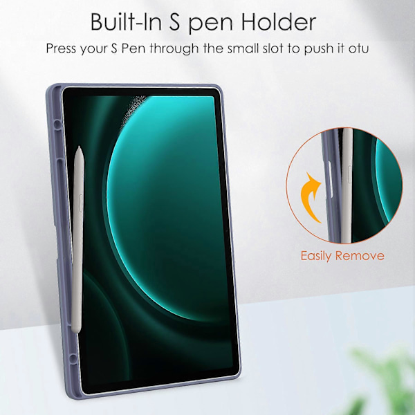 Transparent Fodral för Samsung Galaxy Tab S9 FE Plus, Pennfack Tablet Tri-fold Ställskydd Purple