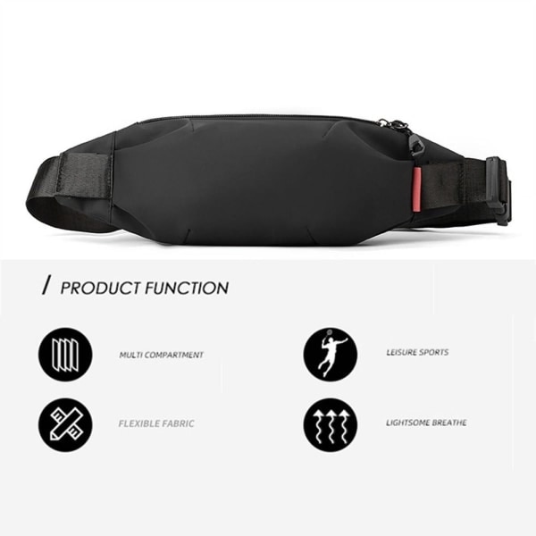 Miesten nailon vyölaukku rintalaukku matkapuhelinlaukku ulkoilulaukku crossbody-laukku musta black
