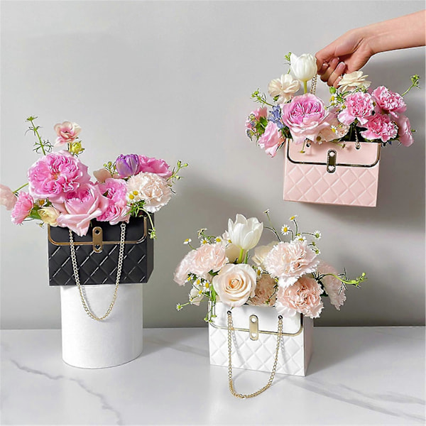 4 stk. Blomster Taske Bærbar Foldbar Langtidsholdbar Universal Gaveindpakning Blomsterkasse Husholdningsartikler Pink