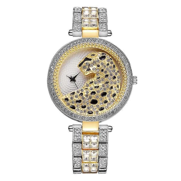 Guld Leopard Ur Bling Dame Quartz Ur Gold Silver