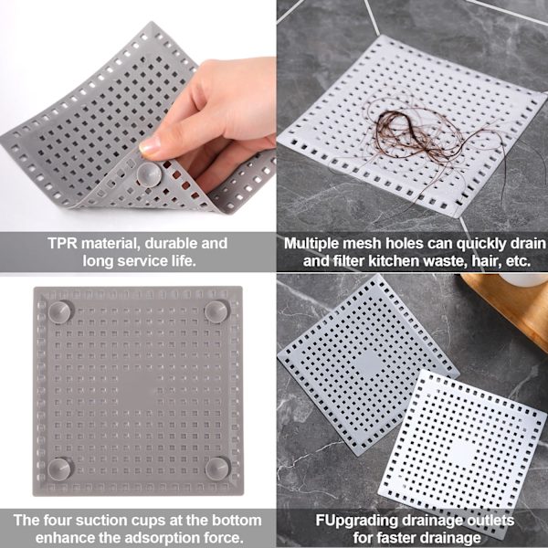 Viemärisuojat imukupeilla, hiustenkerääjäsuodatinpyydys kylpyhuoneen ammeeseen, suihkukaivoon, keittiön lavuaariin, lemmikkieläinten karvoihin White*2+Grey*2