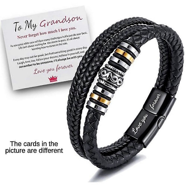 Til min sønn Elsker deg for alltid Flettet armbånd i lær med gavekort love you forever to grandson 22cm