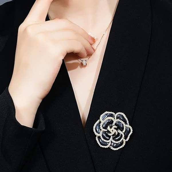 Brooch med österrikiska strass för kvinnor - Kristallblomma guld emalj B