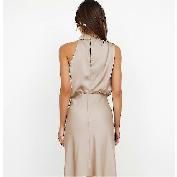 Sommerkjole i sateng for kvinner, uten ermer, plissert og lang Apricot XL
