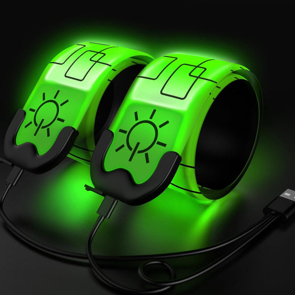Ledarmbånd for løping, 2-pack løpebånd for løping Oppladningsbare reflekterende løpeutstyr Light Up Armbånd LED-armbånd med høy synlighet green