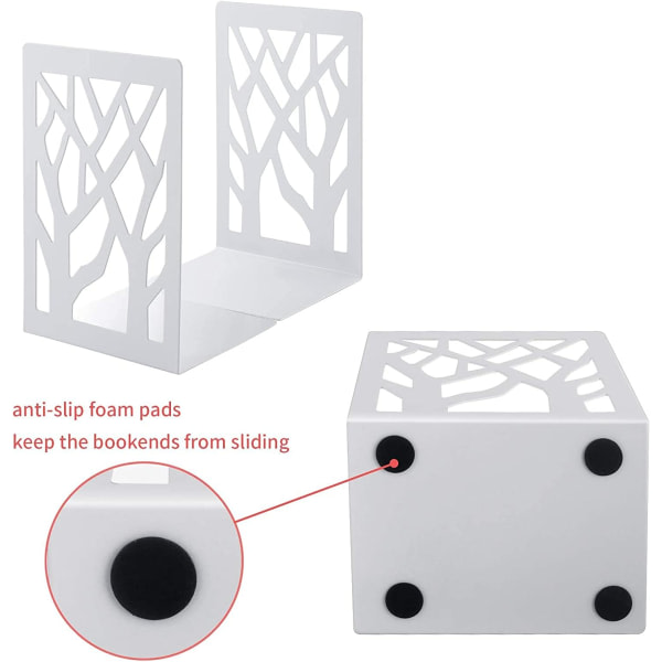 Metallbokstöd med unik trädform och halkfri bok med kil