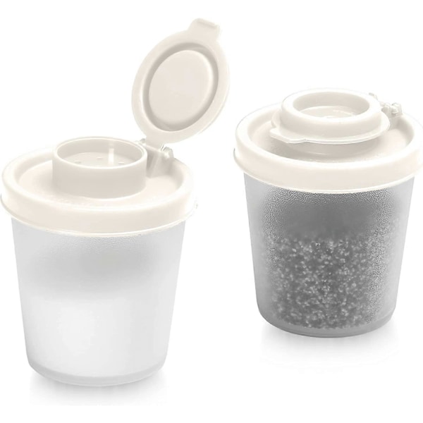 WARE Små Salt- og Peberbøsser til Rejser, Camping og Take-Away - Låsbare - 40g, Pakke med 2 Små sorte white Medium