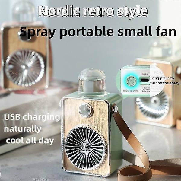 Ladattava kannettava tuuletin Vintage-suihkutuletin Sähköinen USB Langaton jäähdytin Mini-retkeily Lataava ilmakostutin Käsituuletin Green fan