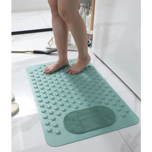 Halkskyddande badmattor för badkar, starka sugkoppar och bekvämt fotmassageområde mjuka badmattor Grey