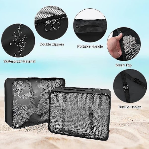 8-pack resväska organizer set - förvaringsväskor, packkuber, presenter svart Black