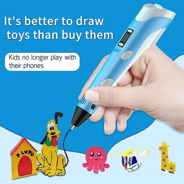 3d barnepenn, 3d-trykkpenn, 3d doodlepenn, perfekt kunsthåndverksgave for barn og voksne (blå) (1 stk)