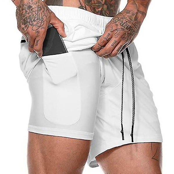 Løbeshorts til mænd Gymnastik Fitness Bukser Sport Jogging Bukser Sweatpants med lommer White 2XL