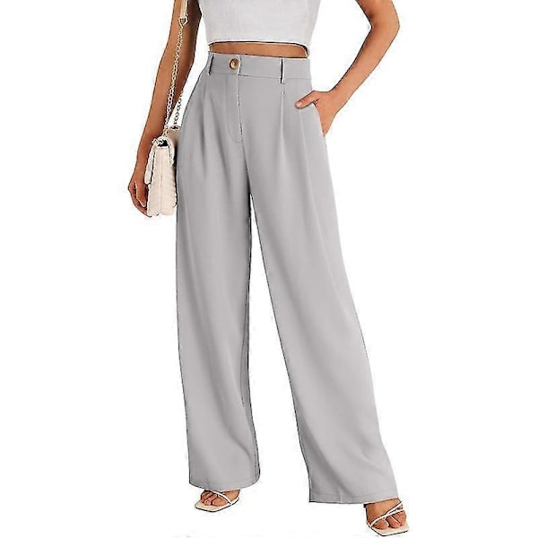 Dressbukser med vide ben for kvinner, høye i livet, business casual bukser Grey 2XL