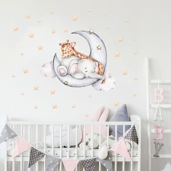 Tecknad Väggdekor Elefant Giraff Barn Flickor Barnrum Heminredning, 1 set-35*60cm