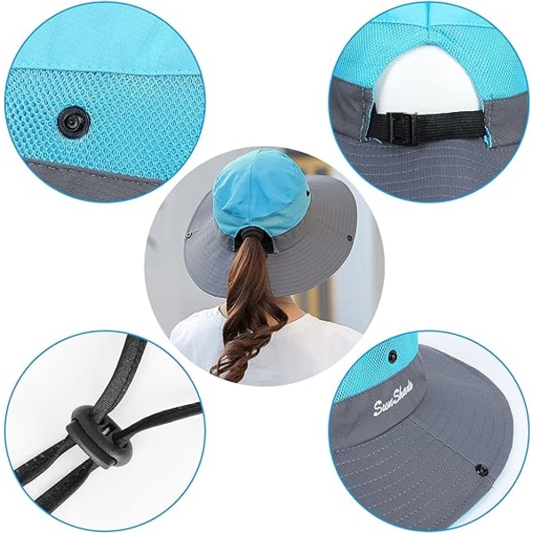 Dame Solhatte Bred Skygge UV Beskyttelse Mesh Foldbar Hestehale Spand Fiskeri Hat Strand Cap til Fiskeri Vandring Havearbejde Udendørs