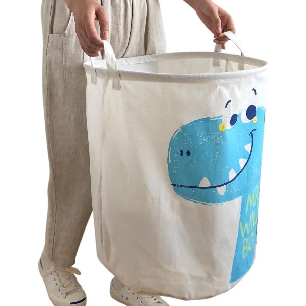 Leksaksförvaring, Stor Lättvikts Hopvikbar Canvas Tvättkorg för Förvaring av Leksaker, Smutsiga Kläder, för Sovsalar, Barnrum, Badrum (Dinosaurie)