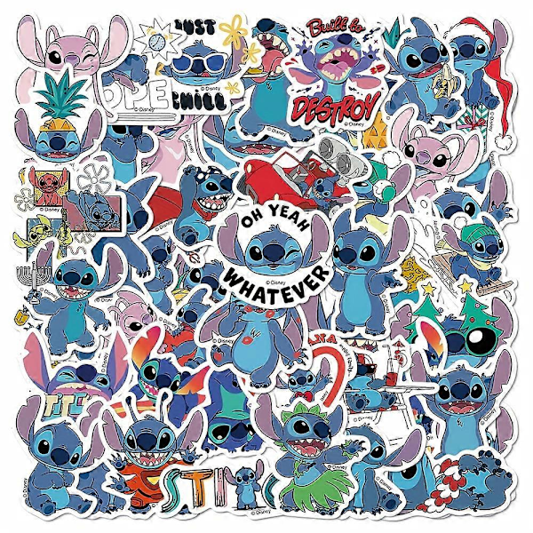 50 kpl Disney Lilo & Stitch vedenpitäviä tarroja - Kestäviä PVC-tarroja kannettaville tietokoneille, vesipulloille, puhelimille ja muille