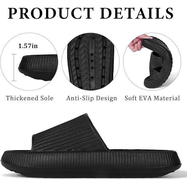 Cloud Sliders til kvinder og mænd, skridsikre badeværelses slippers til kvinder om sommeren, bløde flip flop pude sliders, platform pool sliders brusebadssko til indendørs Black a 5.5 to 6.5 UK
