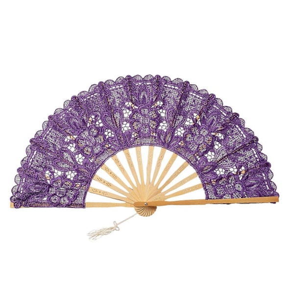 Vintage pitsikuvioinen kokoontaitettava viuhka kannettava kesäkukka pitsi kädessä pidettävä viuhka koristelu tanssiesitykset rekvisiitta juhlapuku asusteet A Purple