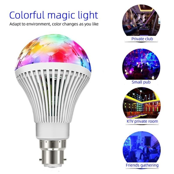 RGB LED-ljus Roterande Disco-glödlampa E27 B22 Ambient Light Skruv Bas Multi Changing Color Party Bulb Scenljus B22 White