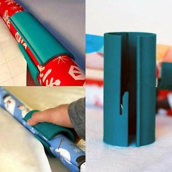 Liten tomte skär glidande presentpapper rulle skärare gör det enkelt och roligt kit vitt White