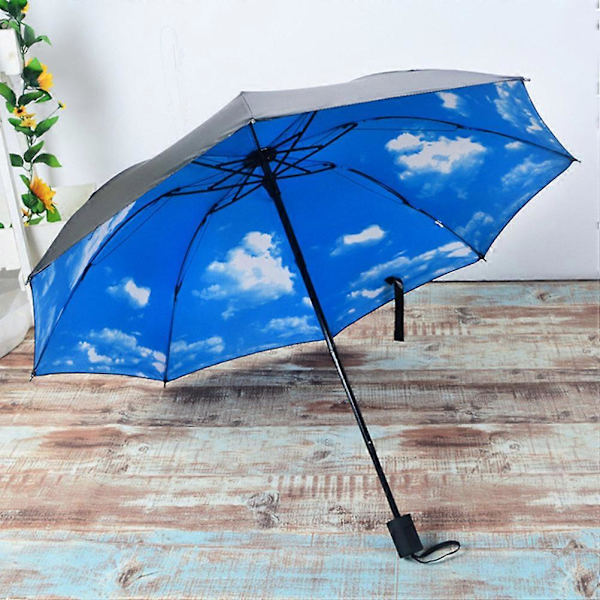 Anti-UV Sol- og Regnbeskyttelse Vindtæt Parasol Himmel Sky 3 Foldbar Paraply