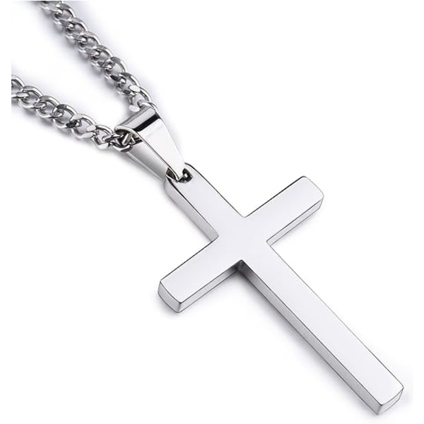 Cross Necklace for Men Women, 316L Stainless Steel Cross Pendant Necklace with Chain-55+5CM | Silver/Gold/Black Cross Chain