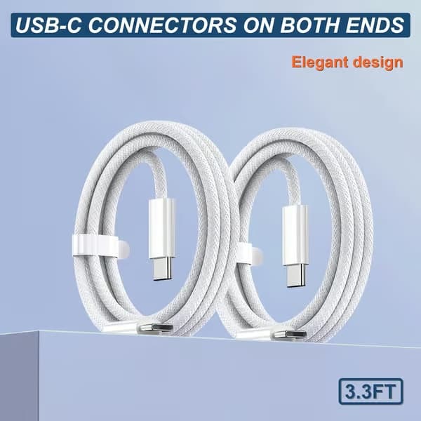 Flätad USB-C till USB-C datakabel, lämplig för iPhone 17/16/15 Pro Max Plus/MacBook/iPad/AirPods/Samsung Galaxy/Android-enheter. [2-pack, 1 meter]