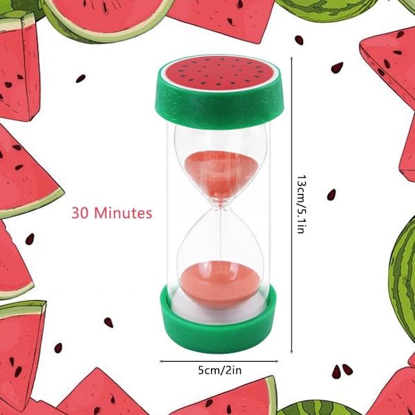 Frugt Timeglas Sand Timer, Sikker Farverig Klar Mål Sandglas med Beskyttende Dæksel Base til Hjem Dekoration Køkken Madlavning Nedtælling Watermelon 30 min