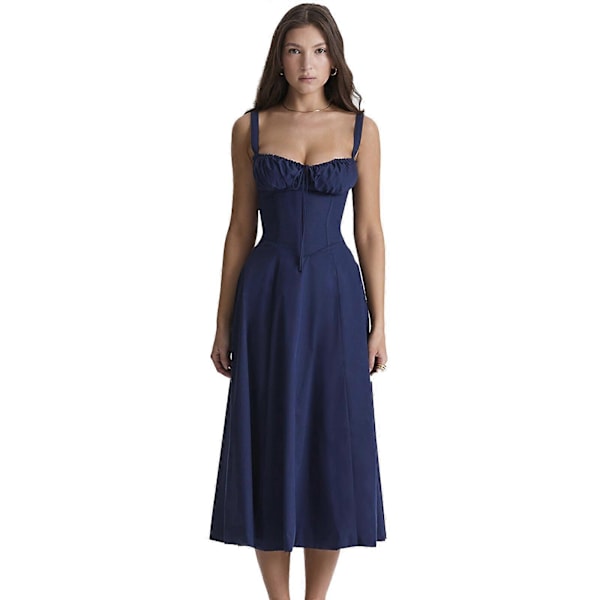 Slip-hame Naisten Kesämekko Rento Boheemi Hihaton Spagettiolkaiminen Pitkä Rantamekko Aurinkomekko Navy blue S