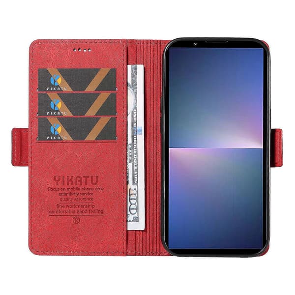 Læder telefoncover med foldbart stativ og pung til Sony Xperia 5 V Red