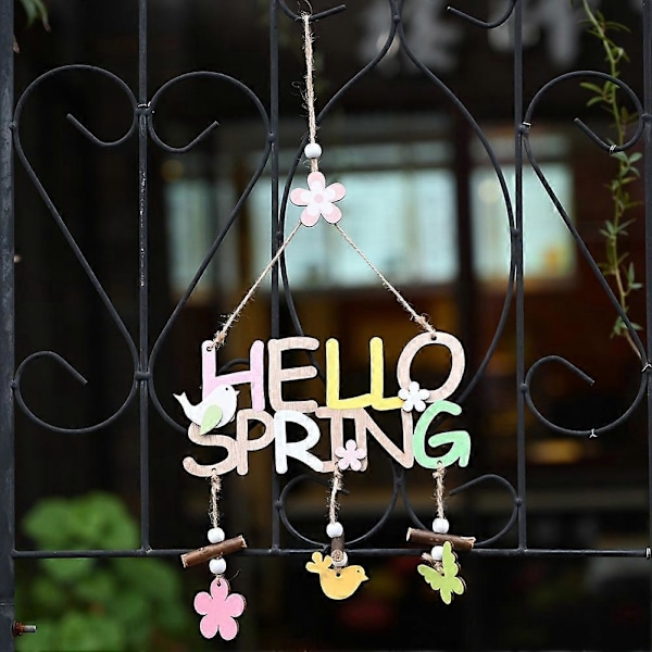 MengXi Hello Spring Påske Brev Træ Hængevedhæng Hjemmefestival Dekoration Easter Ornament