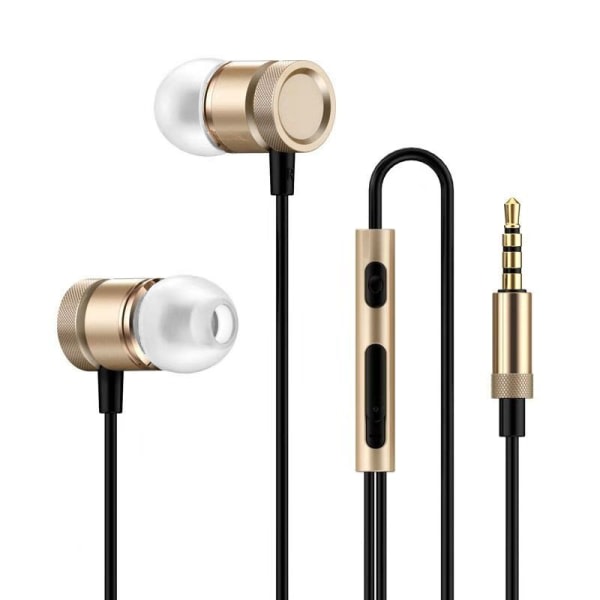 Engros metallledning 3,5 mm kablede in-ear-hodetelefoner med innebygd mikrofonvolumkontroll for iOS- og Android-enheter Gold
