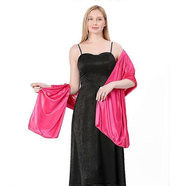 Dam Silke Satin Lång Sjal Omlott Lätt Solid Aftonklänning Bröllopssjal Rose red