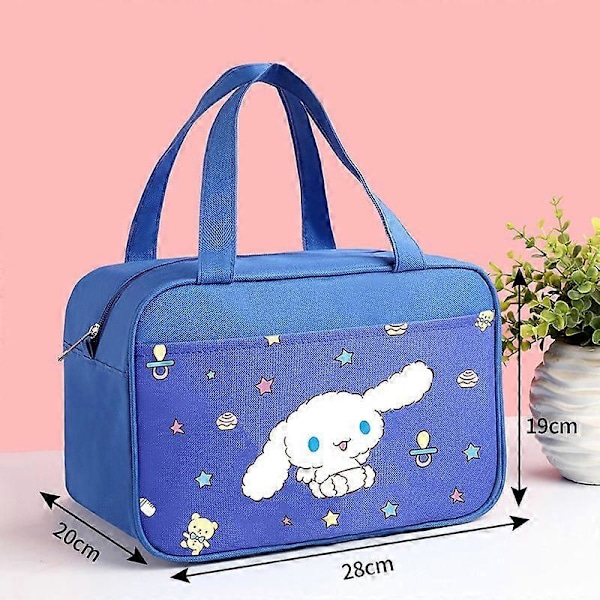 1 STK. Madkasse Køletaske Stor Isoleret Kawaii Lækagesikker Mad Bærbar Vandtæt Genanvendelig Anime til Arbejde Picnic Rejse (Blå Rulle)